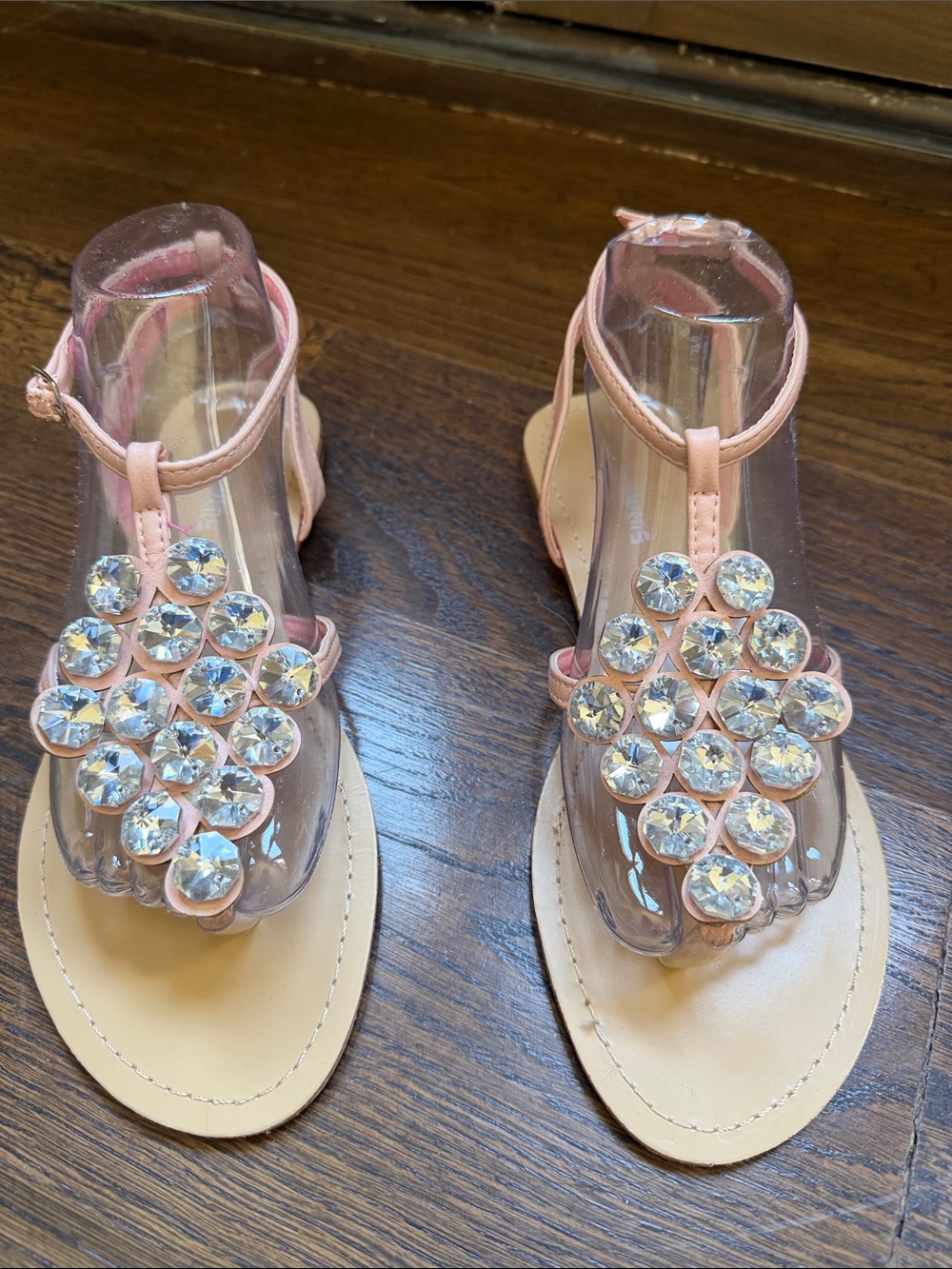 Pink Embellished Jeweled Leather T-Strap Sandals EU 40  US 9-10